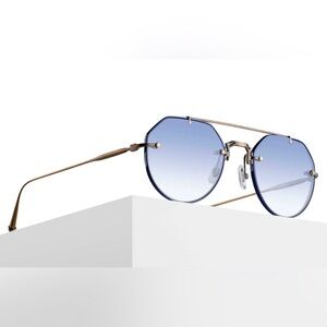 NEW Matsuda M3121 Geometric Sunglass Navy - Antique Gold | Cafe Blue Gradient